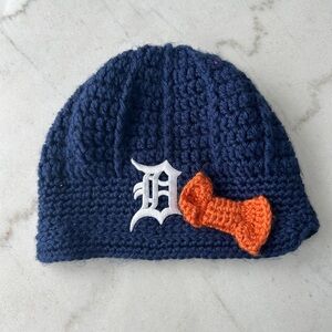 Navy Blue Detroit Tigers Beanie with Orange Bow and Old English D